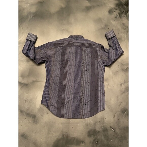 Bugatchi Uomo Dress Shirt Mens L Blue Floral Paisley Flip Cuff Cotton Button Up - Picture 5 of 8